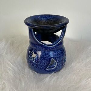 Blue Ceramic Tea Light Candle Holder Oil Burner with Star & Moon Cut Out